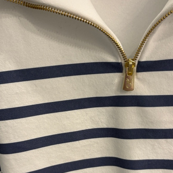 NWOT Dudley Stephens Striped White and Navy Quarter-Zip Pullover - Picture 3 of 3